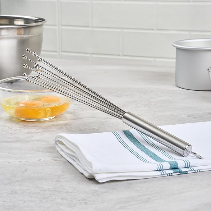 Restaurantware-German Standard 12.6 Inch Ball Whisks, 6 Dishwashable Kitchen Whisks - Ergonomic Handle, Durable, Stainless Steel Manual Egg Beater, Suitable For Whisking, Stirring, Mixing, Beating