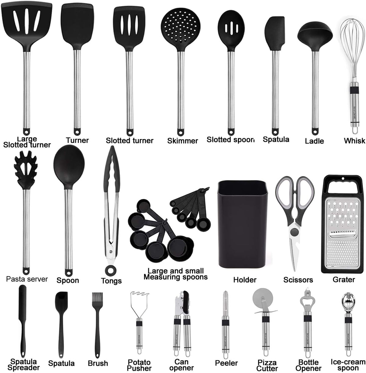 Kitchen Utensil Set-Silicone Cooking Utensils-33 Kitchen Gadgets & Spoons – detail