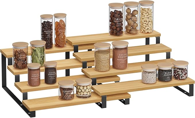 Spice Rack Set of 2, Natural Beige and Ink Black Tiered Risers