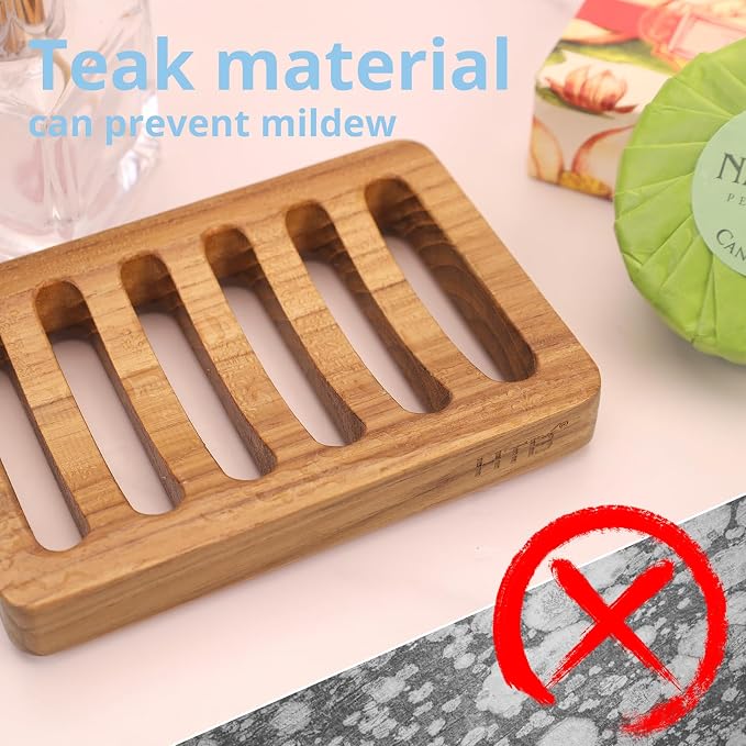 Slotted Soap Dish 2 Pack Teak Wood by HTB, Kitchen Wooden Sponge Holder - Image 4