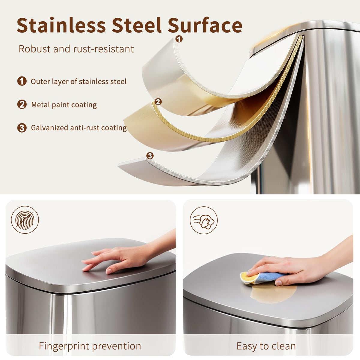 | 13G Trash Can with Lid | Steel | Removable Inner Bucket – close-up