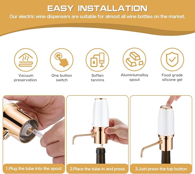 Electric Wine Aerator Pourer with Stopper, Automatic Wine Bottle Dispenser Machine with USB Rechargeable and Multi-Smart Wine Decanter, Best Wine Gifts for Wine Lovers
