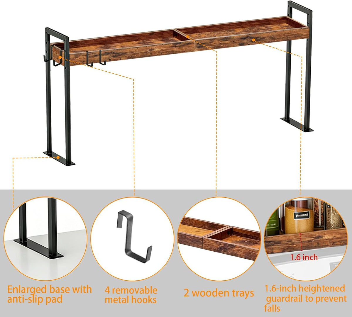 Spice Rack Shelf for 30-inch Kitchen Stove, Over the Stove Shelf with 4 Level – size reference