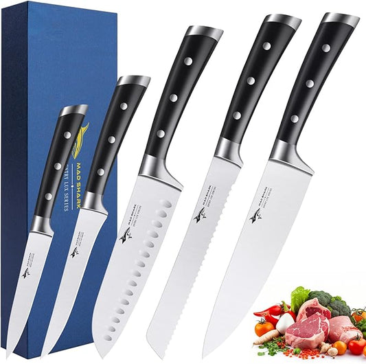MAD SHARK Kitchen Knife Set, Ultra Sharp Chef Knife Set with Ergonomic Handle, High Carbon Stainless Steel Knives Set for Kitchen, 5 Piece Cooking Knives Sets with Gift Box