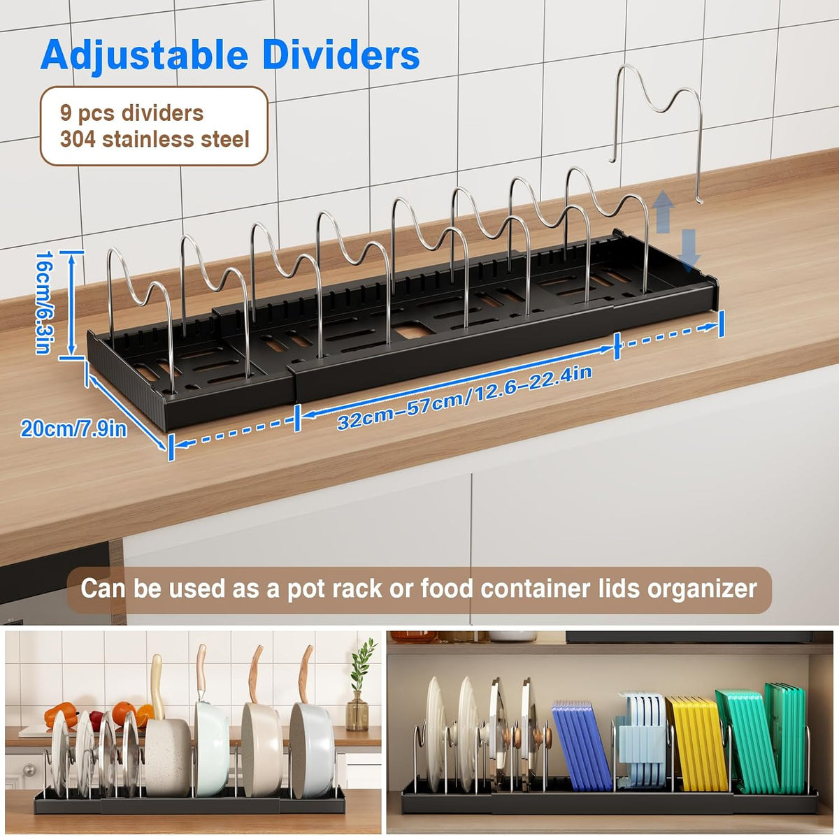 2 Pack Pots and Pans Organizer under Cabinet, 22" Expandable Food Storage – detail