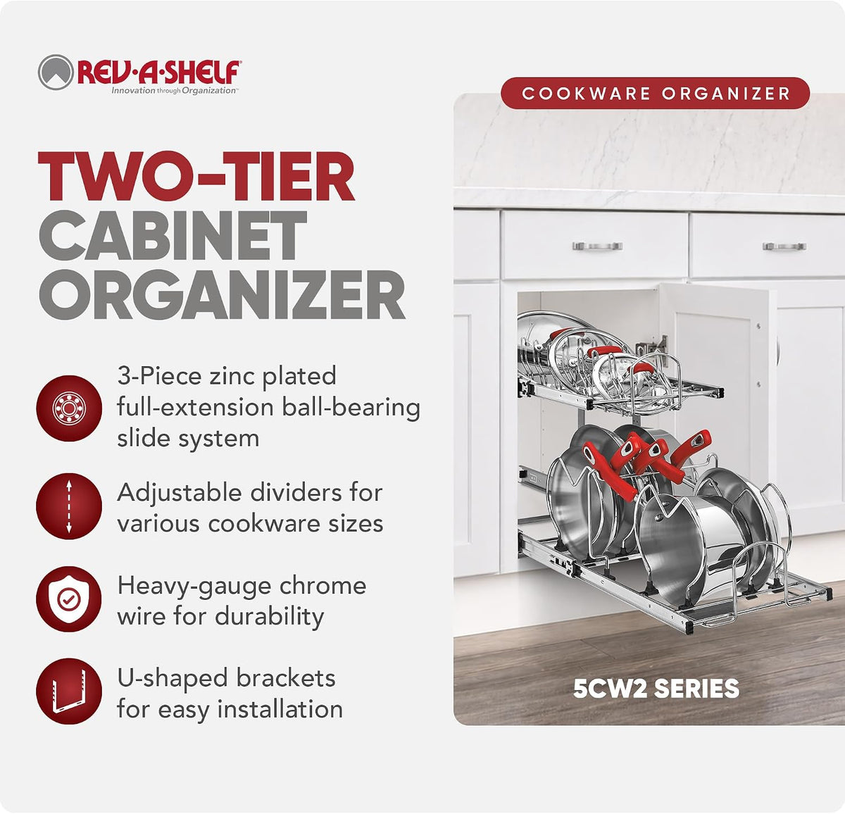 Two-Tier Kitchen Cabinet Pullout Organizer, 12" x 22" – size reference