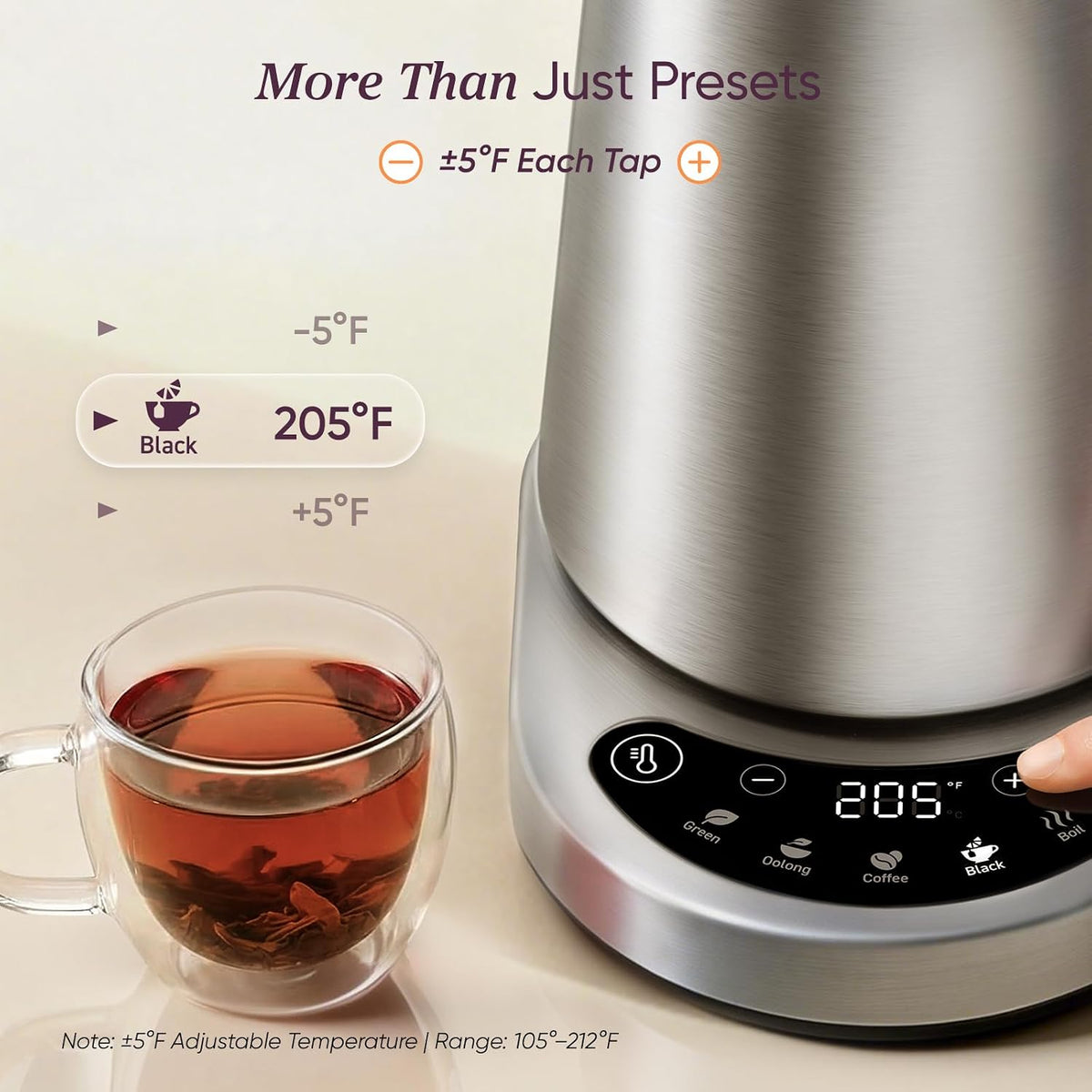 Stainless Steel Electric Kettle with Temperature Control, 1.7L – close-up