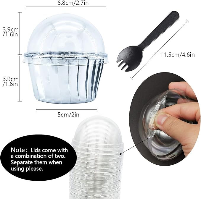 Baking Cups: 100 Mini Foil Liners with Clear Lids, Silver