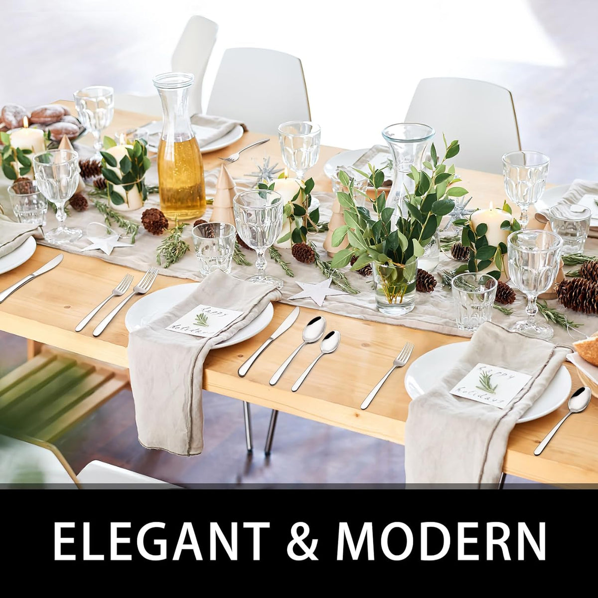 49-Piece Silverware Set with Organizer, Heavy Duty Stainless Steel Flatware Set – size reference
