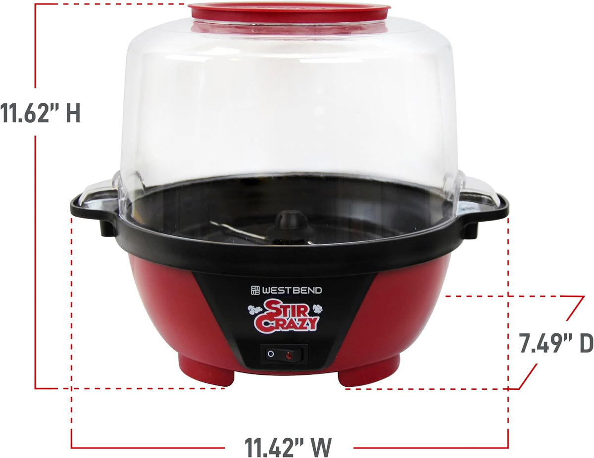 Stir Crazy Popcorn Popper, Hot Oil Popcorn Maker Machine with Large Serving – size reference