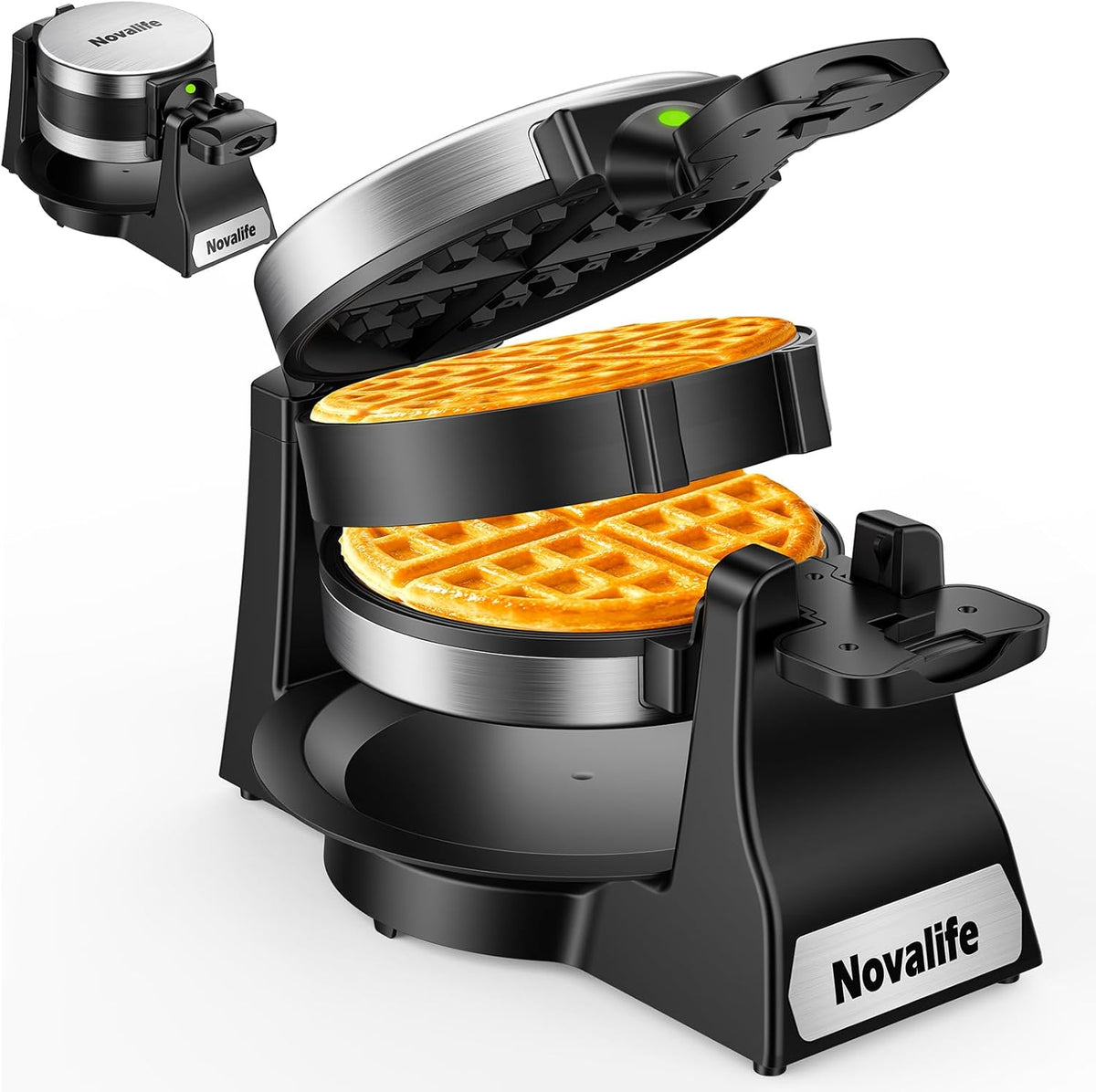 Waffle Maker, 1400W Belgian Waffle Maker, Double Waffle Iron 180° Flip, 8