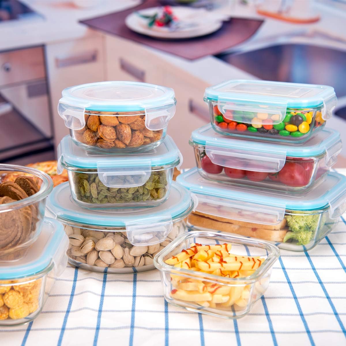 Glass Food Storage Containers with Lids 9 Pack, 3 Shape Airtight Set – size reference