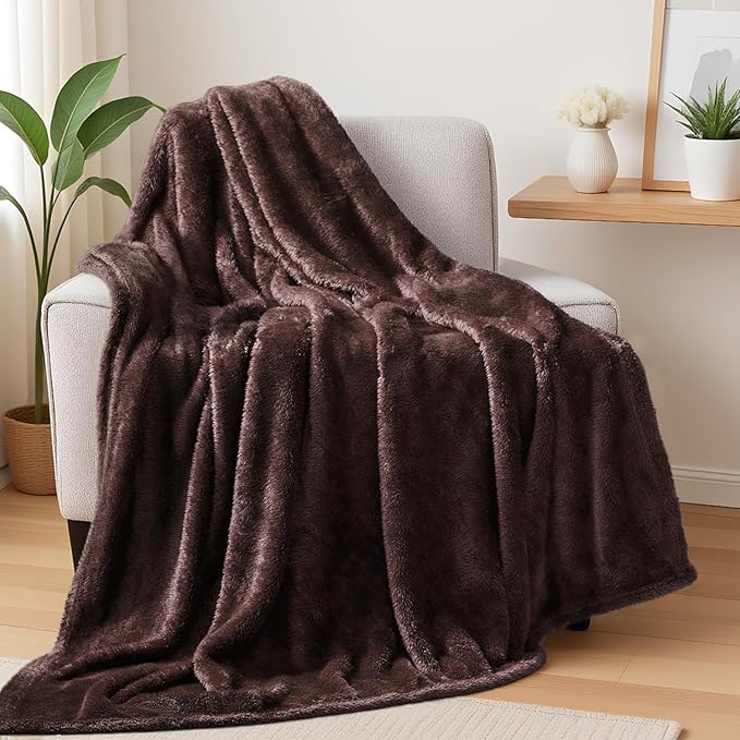 Throw Blanket, 50x70 Inch Coffee Fleece, Microfiber Polyester