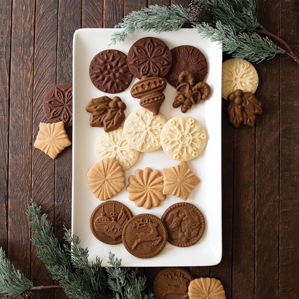 Snowflake Cookie Stamps (Set of 3), Sturdy Cast Aluminium Cookie Stamp Set – another angle
