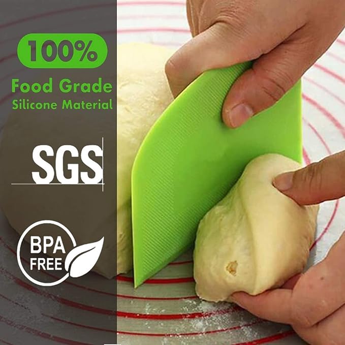 SURDOCA Dough Scraper Bench Scraper - 3P 4.7x3.7" Plastic Flexible Bowl Scraper, Sharp Edge & Angles Cake Scraper. Non-Slip Bakeware Decorating Tools Sculpting & Modeling Tools - Green+Pink+Green
