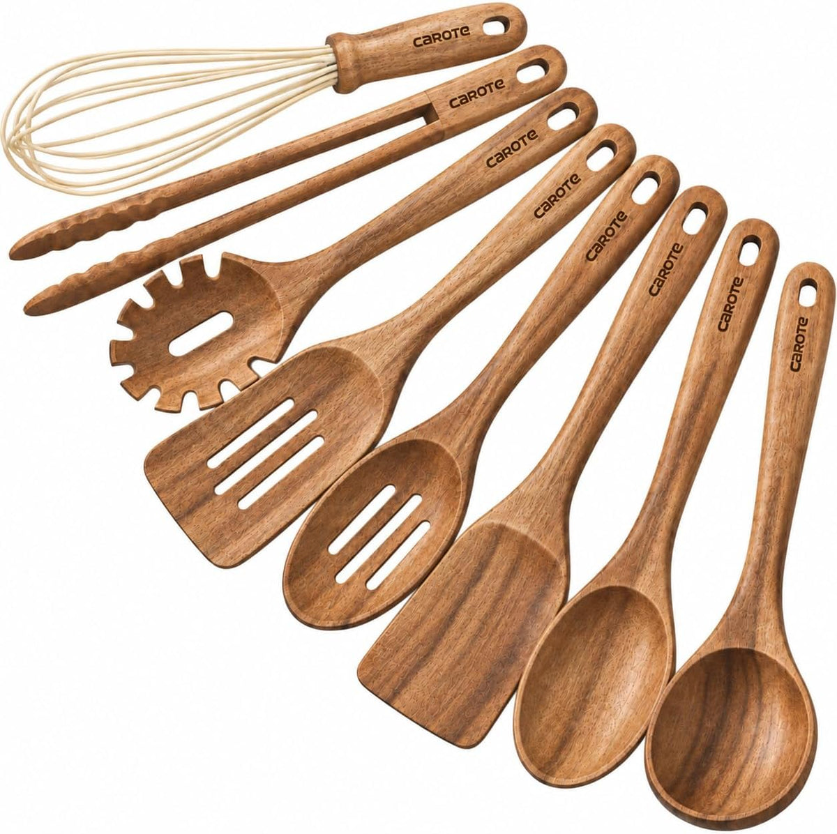 Wooden Utensil Set, 8-Piece Acacia Wood Cooking Utensils