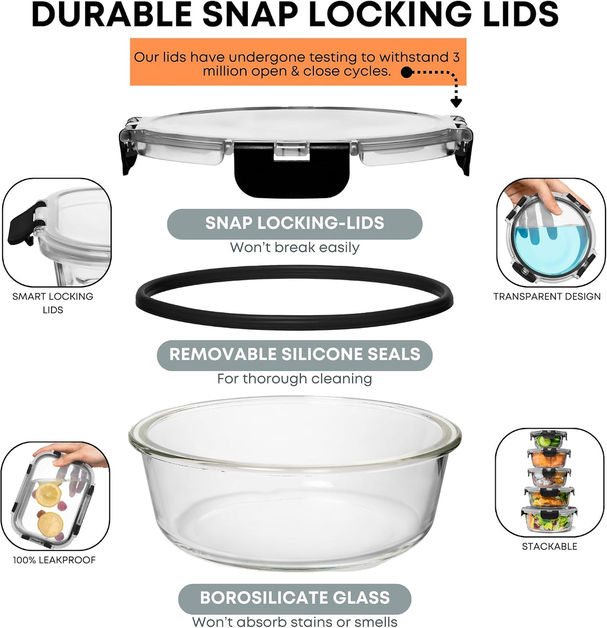 30 PC Glass Food Storage Containers with Lids - Reusable Glass Meal Prep – close-up