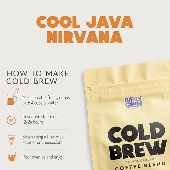 Birch Glen Roasters Cold Brew Coffee | Flavored Coarse Ground Coffee | Medium Roast | Artisanal Roasting | 100% Arabica |1 LB Bag | French Vanilla