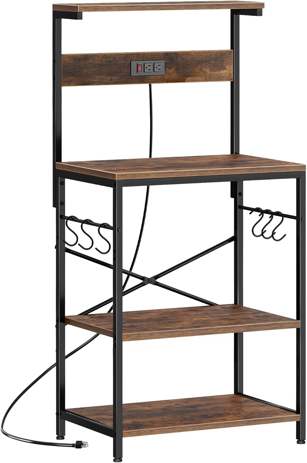 Kitchen Bakers Rack with Power Outlet, Coffee Bar Table 4 Tiers, Kitchen