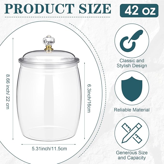 Food Jar Canisters 6 Pack, Clear Plastic Candy Jars with Lids, 42 oz