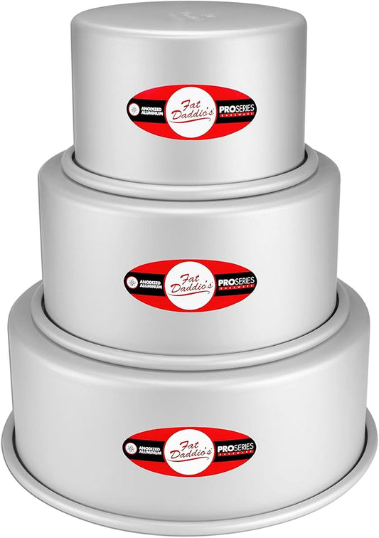 Fat Daddio's Anodized Aluminum 3-Tiered Even Round Cake Pan Set, 4 Inch Depth