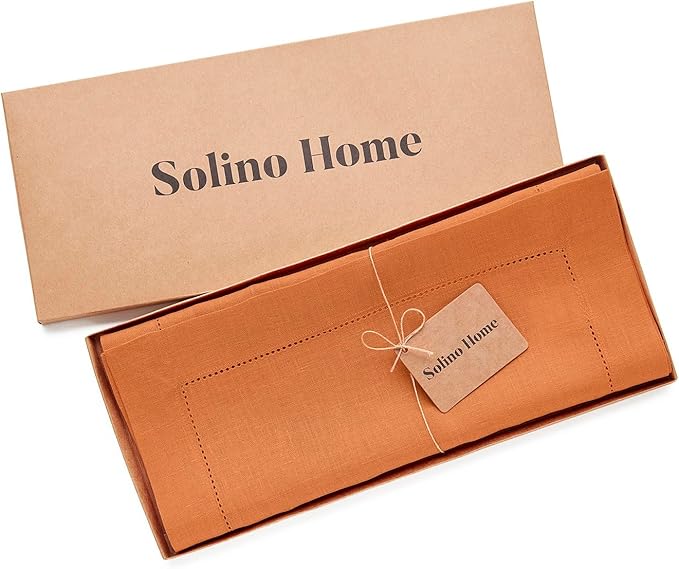 Table Runner, Pumpkin 100% Linen, 14 x 48 Inch Hemstitch