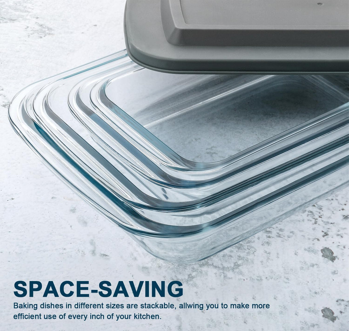8 Piece Deep Glass Baking Dish with Lids, BPA free,Gray – close-up