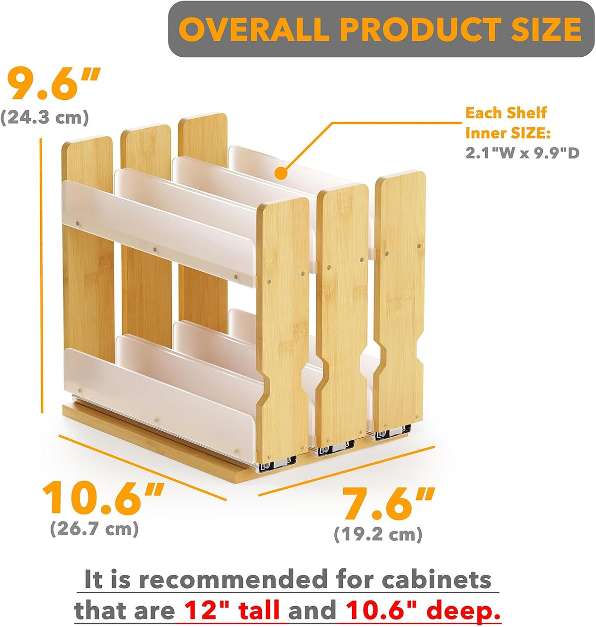 Bamboo Pull Out Spice Rack Organizer for Cabinet, Heavy Duty Slide Out – close-up