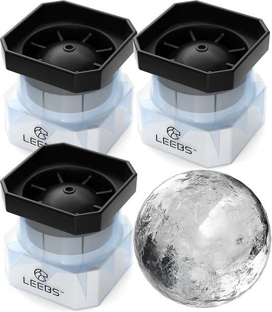 Silicone Freezer Press Sphere Ice Ball Maker Mold, 3 Pack for Large Round Craft Whisky Ice Balls - Bourbon, Scotch, Old Fashioned, Cocktail Drinks - by LEEBS