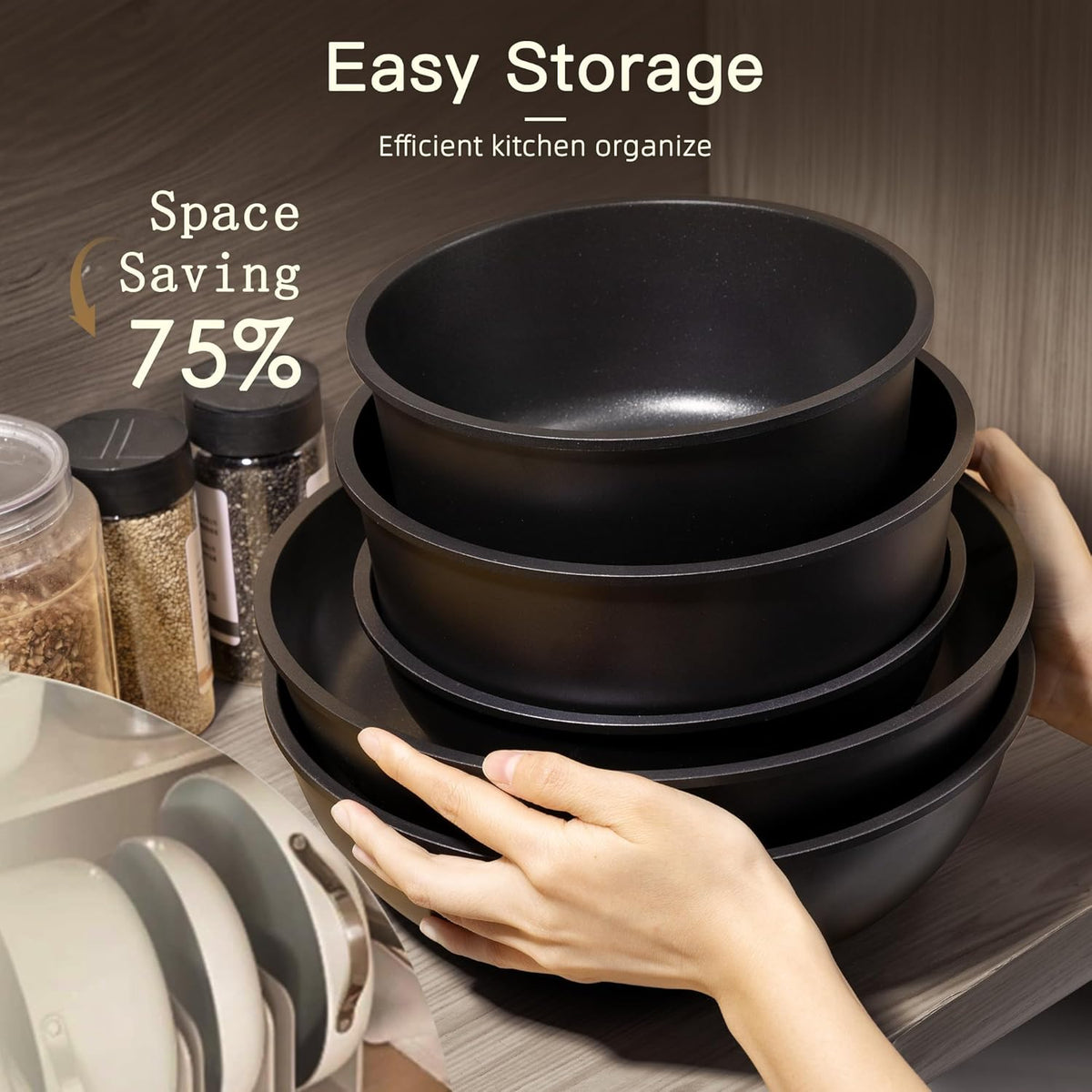 21 Pcs Pots and Pans Set Non Stick, Ceramic Cookware Set Detachable Handle, RV – set view