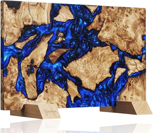 SENKEN "Dark Tsunami" Extra Large Magnetic Knife Block - Holds Up to 16 Knives - Knife Block without Knives, Beautiful Dark Blue Resin & Burl Wood Blend Knife Holder ("Dark Tsunami " Blue Resin Blend)