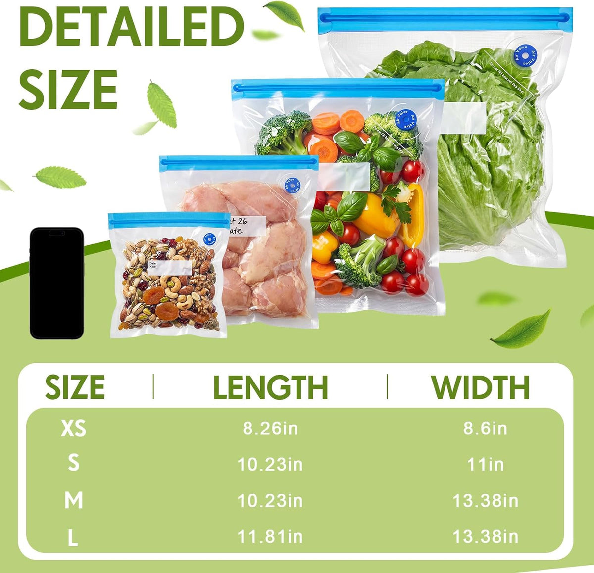 60 Pcs Vacuum Sealer Bags for Food, Sous Vide Bags, 4 Sizes Reusable – detail