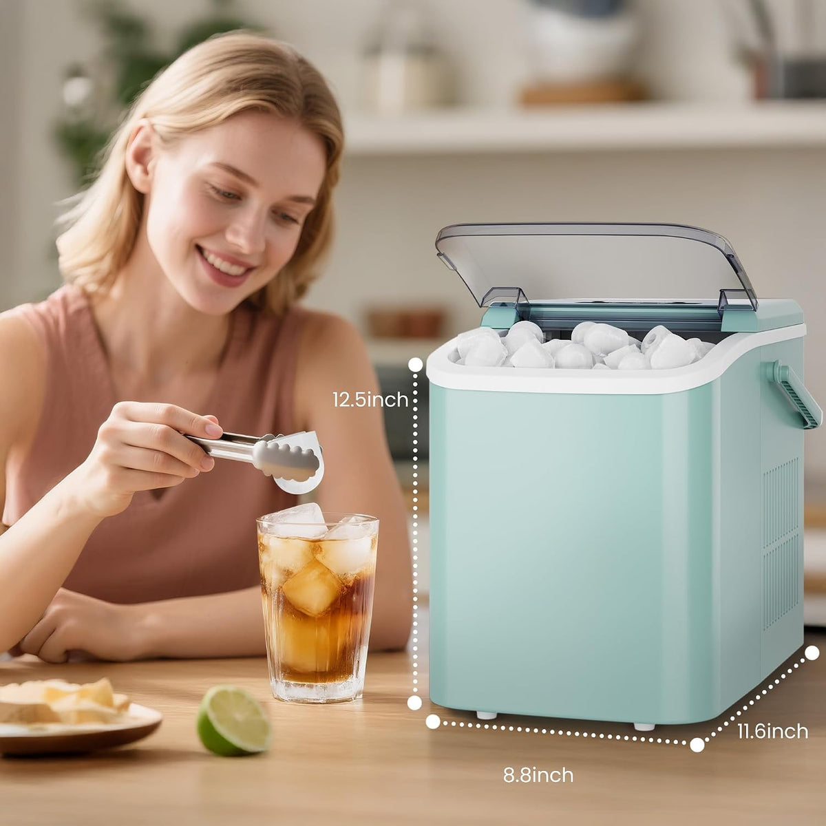 Countertop Ice Maker with Handle, 26lbs/24H, Makes 9 Bullet Cubes in 6 Mins – alternate view