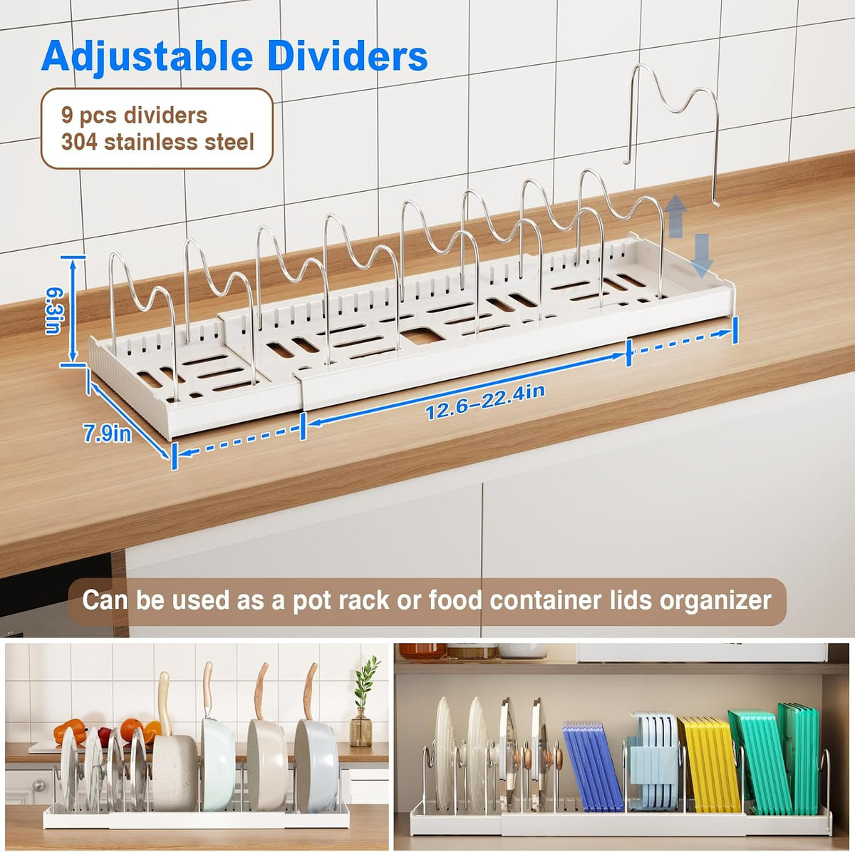 2 Pack Pots and Pans Organizer Under Cabinet, 22" Expandable Food Storage – detail