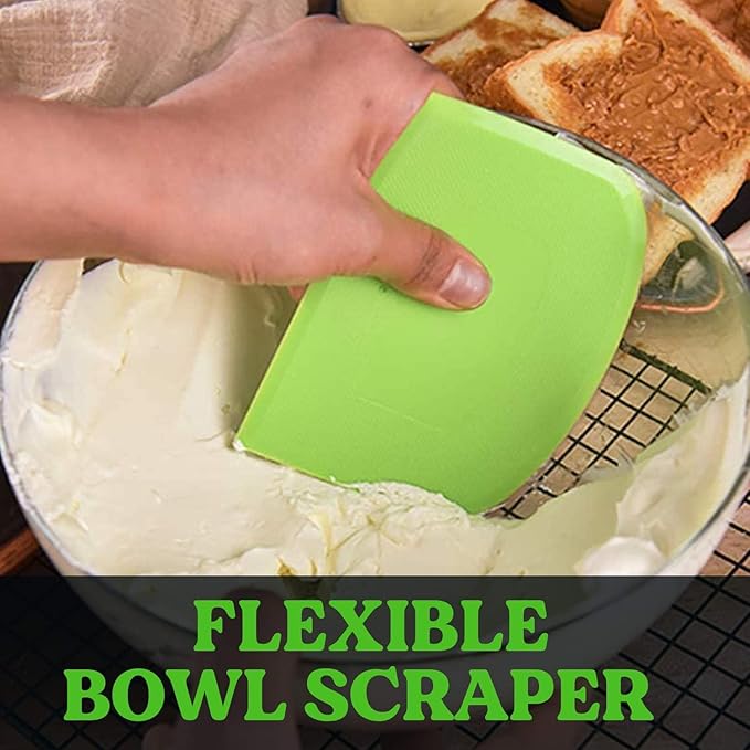 SURDOCA Dough Scraper Bench Scraper - 3P 8.3x5.5" Plastic Flexible Bowl Scraper, Sharp Edge & Angles Cake Scraper. Non-Slip Bakeware Decorating Tools Sculpting & Modeling Tools - Yellow+White+Blue