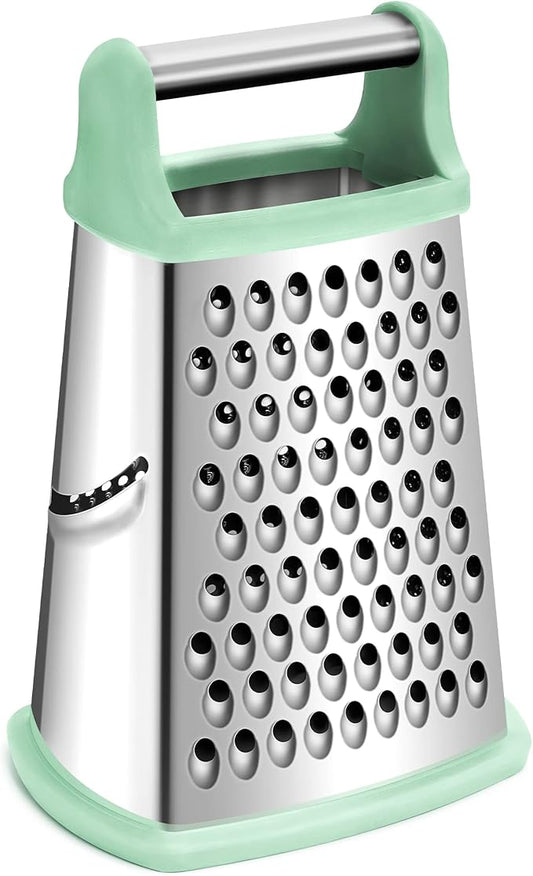 Rainspire Professional Box Grater, Cheese Grater Box for Kitchen Stainless Steel with 4 Sides, Cheese and Spice Graters with Handle for Vegetables, Ginger, Potatoes, Mint