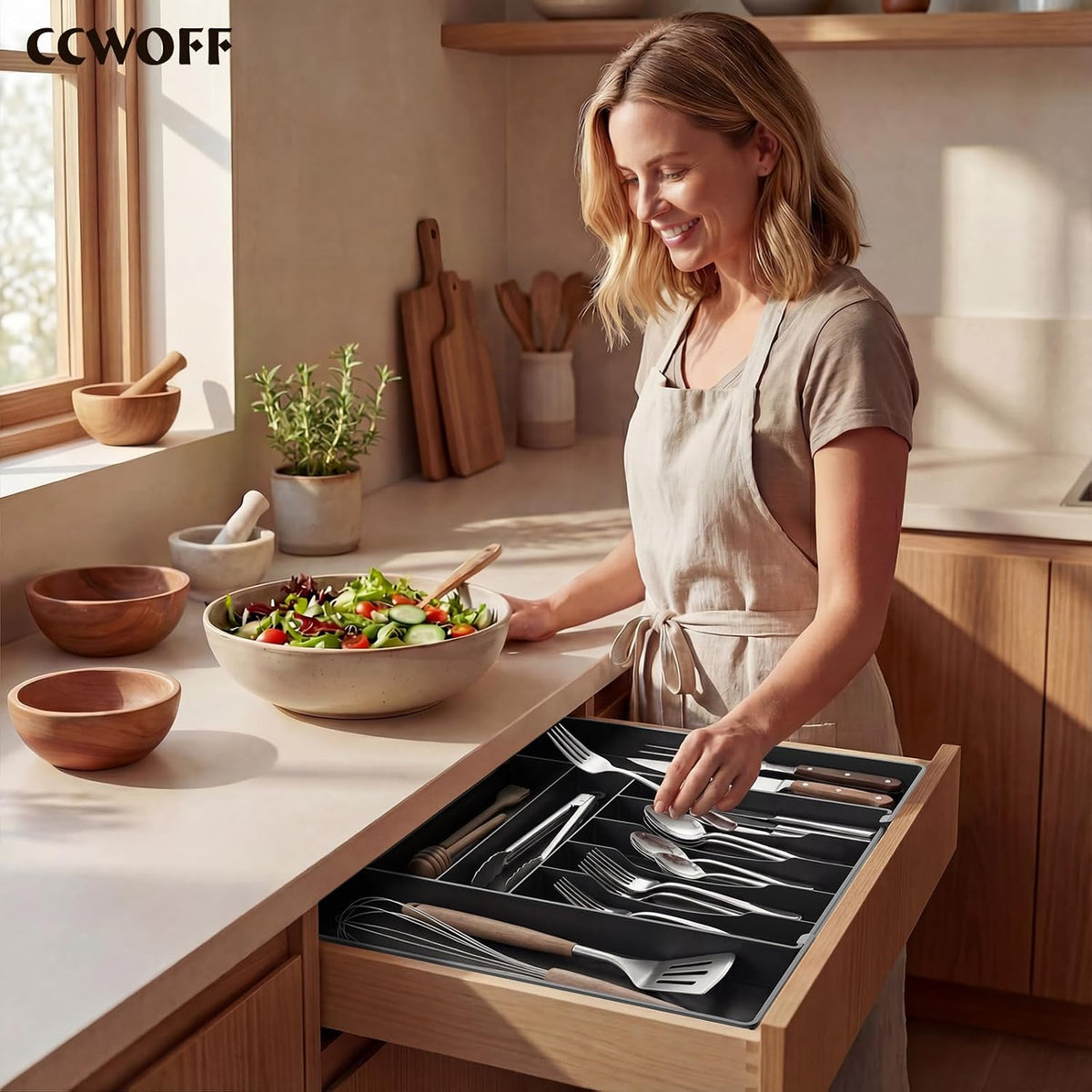 Silverware Drawer Organizer, 9 Slots Expandable Kitchen Drawer Organizer – another angle