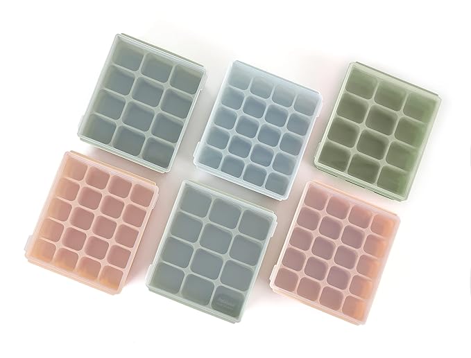 Baby Food Storage Silicone Cubes with Clip-On Lid Freezer Tray Baby Food Soups Purees Ice Safe Design Made in Korea (12cubes 1.5oz, Sand Beige Set OF2)