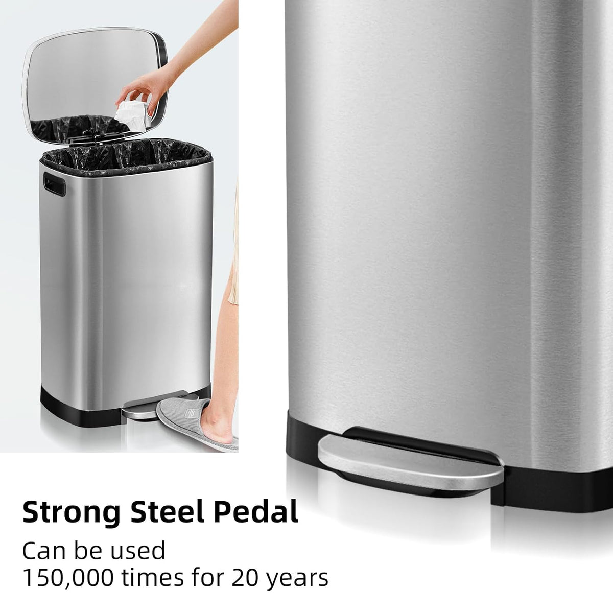 Kitchen Trash Can with Lid, 13 Gal Stainless Steel Pedal Garbage Can – alternate view