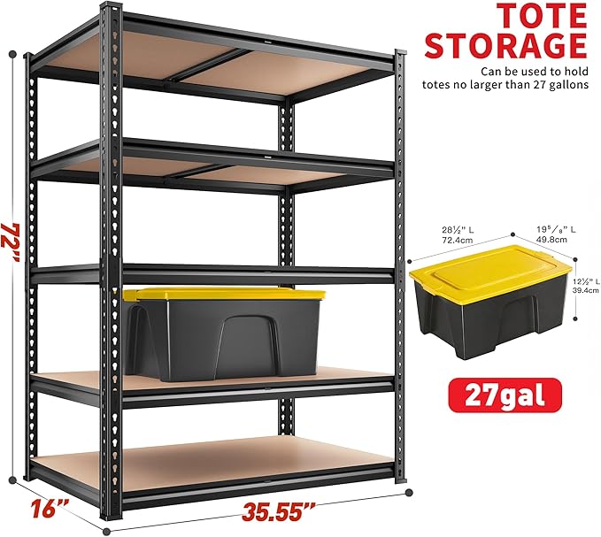 Standing Shelf Units 5-Tier Storage Rack, 72-Inch Height, Black