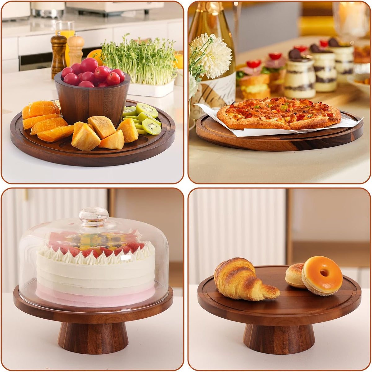Acacia Wood Cake Stand with Glass Lid–12" Magnetic Base for Parties&Kitchen – features