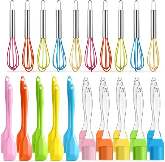 Baderke 30 Pcs Mini Spatulas Set with Silicone Basting Pastry Brushes Mini Whisk Heat Resistant Brush Kitchen Whisks Rubber Spatulas for Party Favor Gift Supplies Cooking Baking Mixing