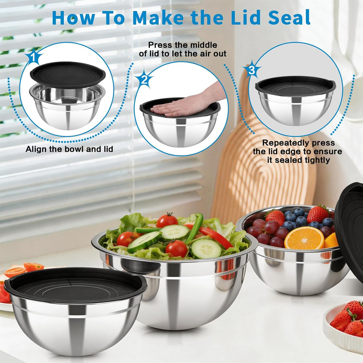Stainless Steel Mixing Bowls with Lids, 7-Piece Nesting Bowl Set – set view