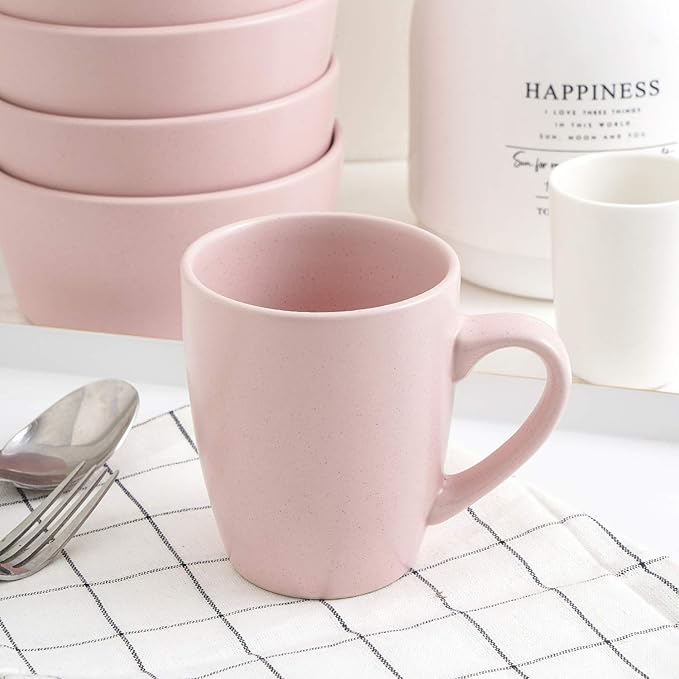 Stone Lain Albie Stoneware 16-Piece Modern Dinnerware Set, Kitchen Plates and Bowls Sets, Dish Set for 4, Pink