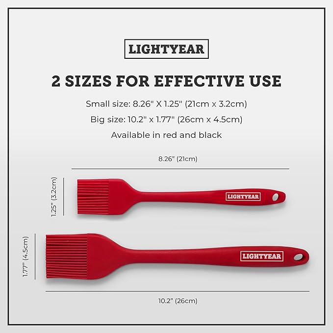 Lightyear Silicone Basting Pastry Brush Set (2 Pcs) ❘ 450°F Heat Resistant Oil Brush for Your Kitchen - Ideal For BBQ’s, Baking & Cooking | 100% Food Grade Silicone - BPA Free & Dishwasher Safe (Red)