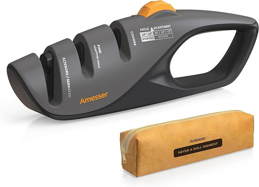 5-Angle Adjustable Knife Sharpener for Kitchen Knives, Scissors & Pocket Knives – Precision 15°-24° Sharpening with Coarse & Fine Slots, Non-Slip Base & Ergonomic Handle, Safe & Easy to Use