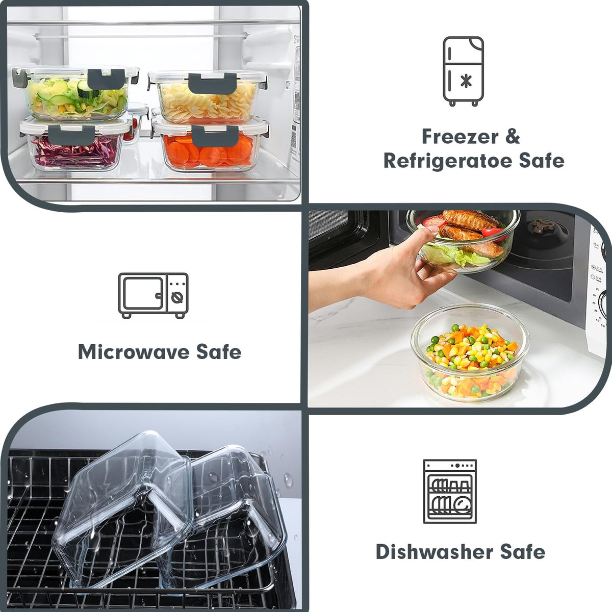30 Pieces Glass Food Storage Containers Set with Lids, Grey – close-up