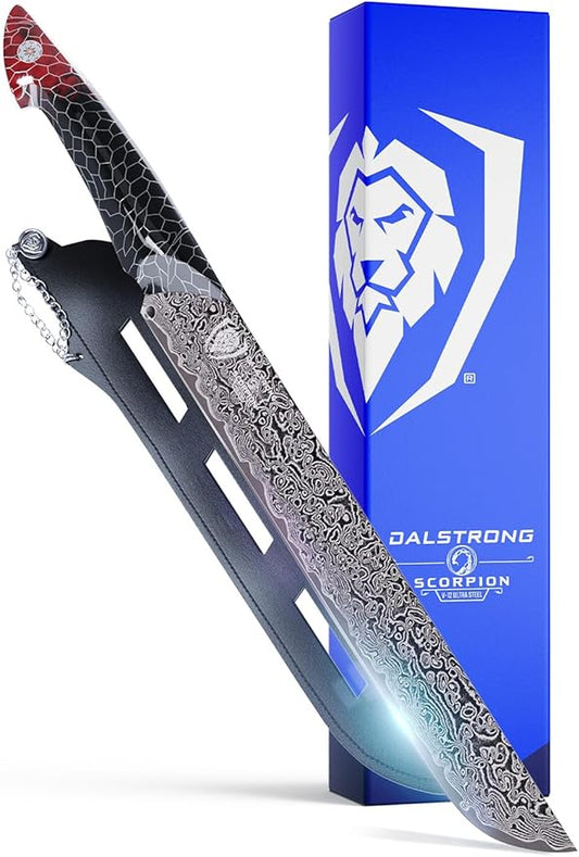 Dalstrong Slicing Knife - 11”- Scorpion Series Meat Slicing Knife Professional- Exclusive Japanese V12 Ultra™ Steel - Black Damascus - Black & Red Honeycomb Resin Handle- Brisket Slicer with Sheath