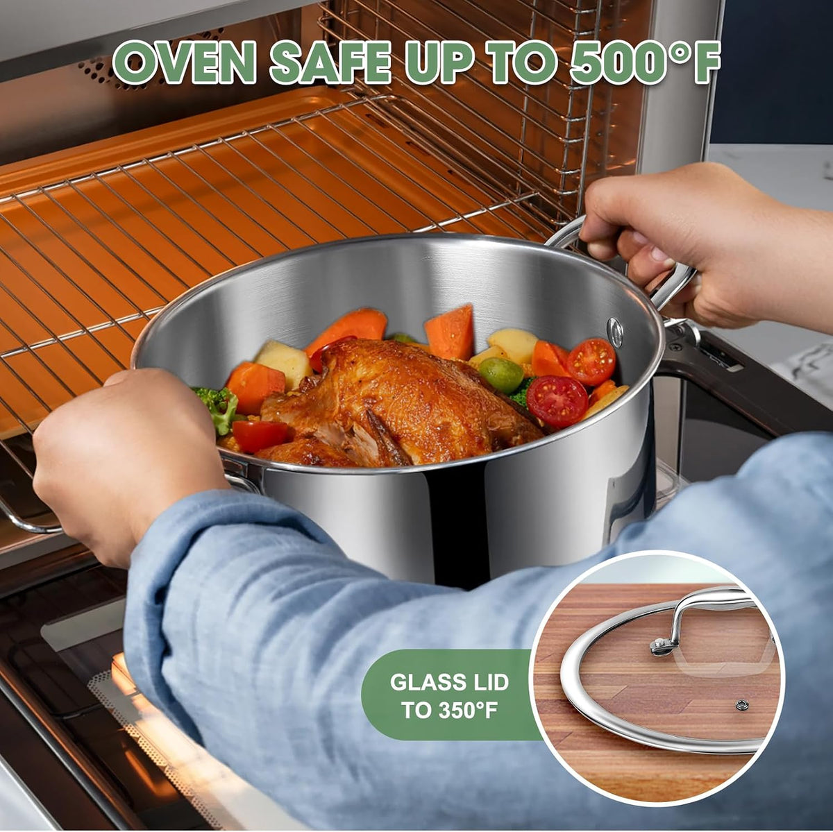 3 Ply Stainless Steel 11-Piece Cookware Set with Lids, Pots and Pans Kitchen – another angle