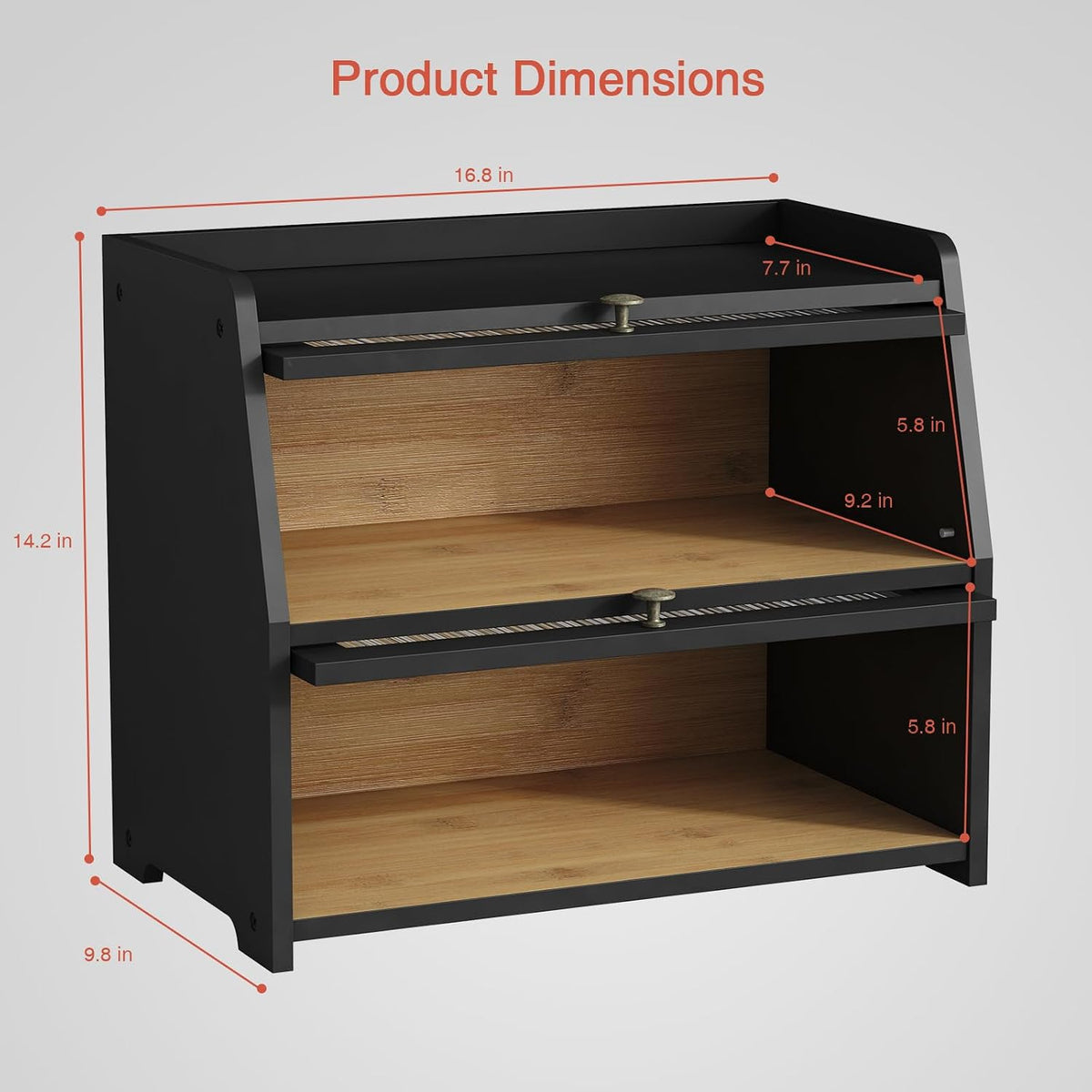Large Bread Box for Kitchen Countertop, Black Bread Storage Container – size reference